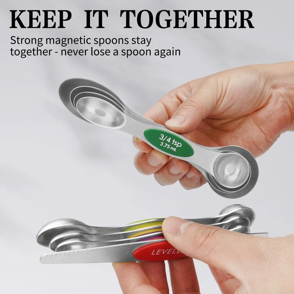 Magnetic Measuring Spoons with Leveler Stainl Steel  Sided Teaspoon